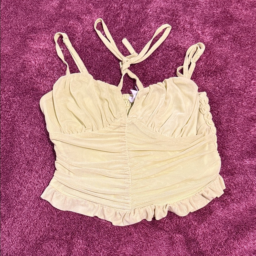 Meraki Cream green Ruched Camisole Top